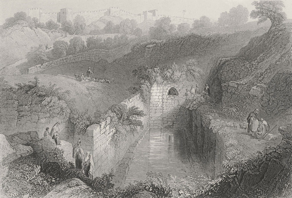 ISRAEL. Pool of Siloam-Bartlett 1847 old antique vintage print picture